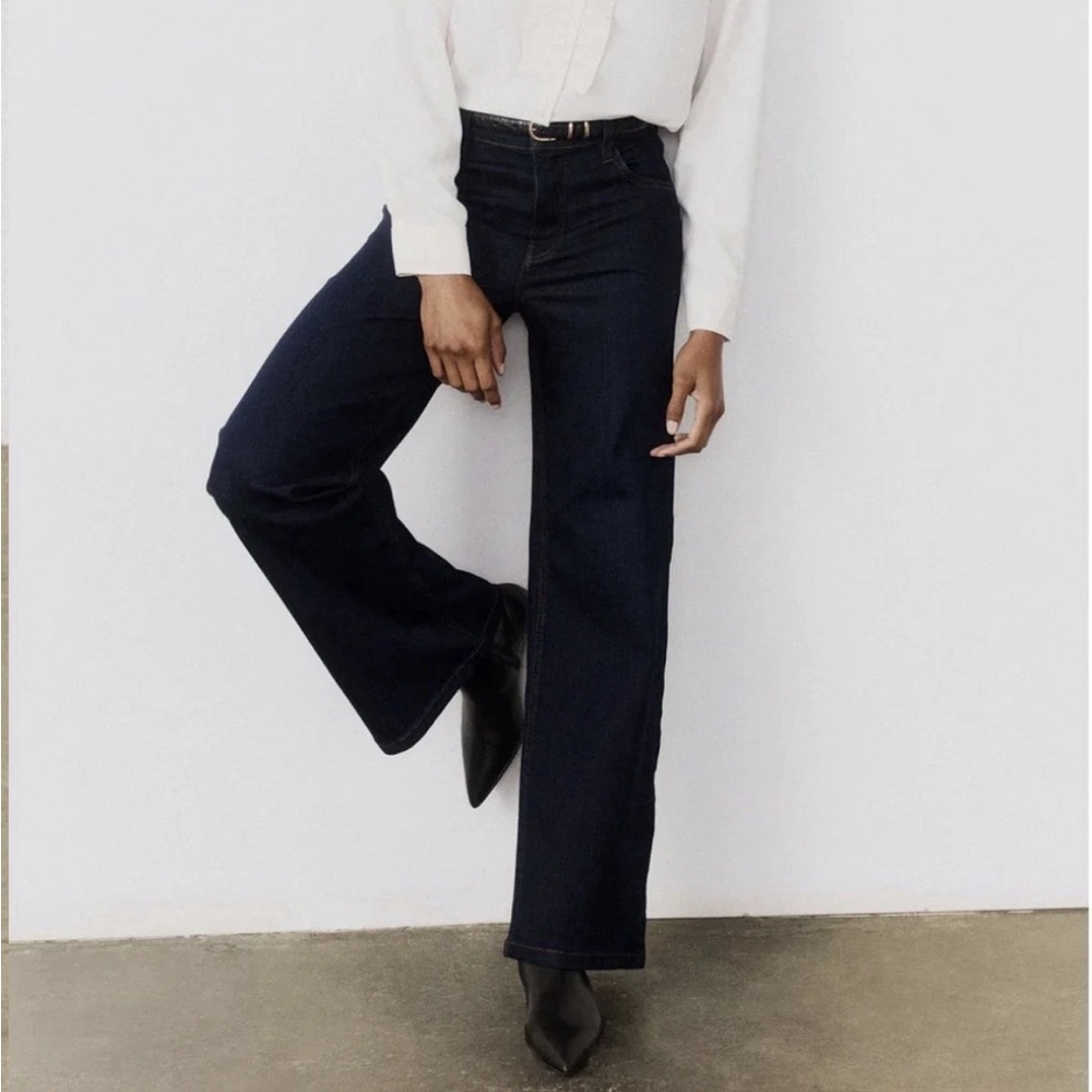 Ruti Women’s The Petite Palazzo Dark Wash Mid Rise Straight Flare Leg Jeans 2P
